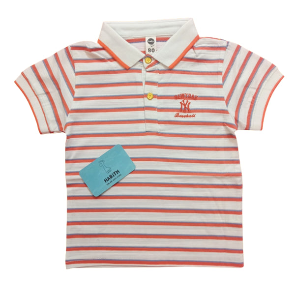 New york orange white stripes Boy Summer Polo Shirt