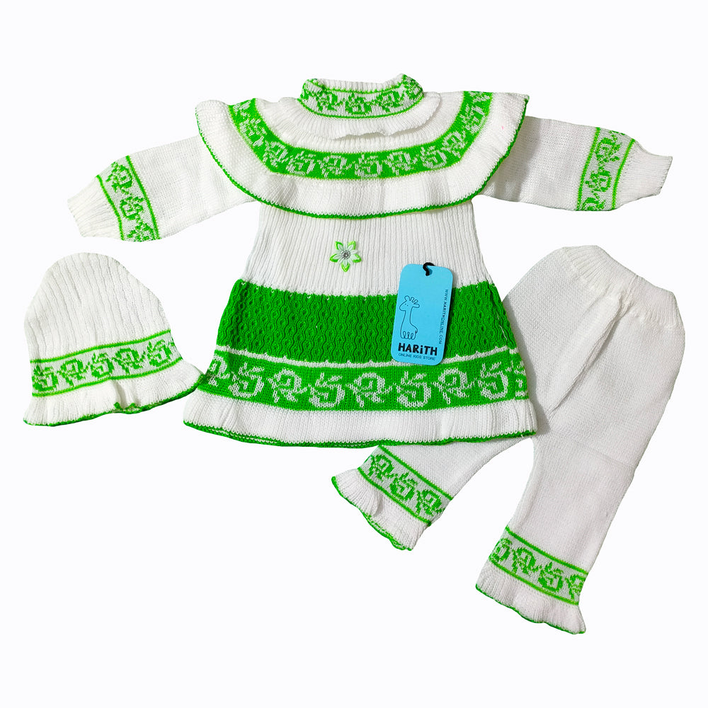 Wool Frock Newborn wool set Winter Dress For newborn Girl green
