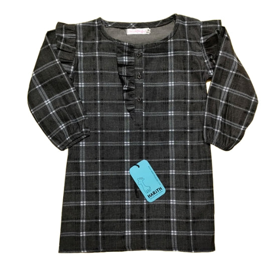 Bhajat Girl Cotton Black Check Shirt Top