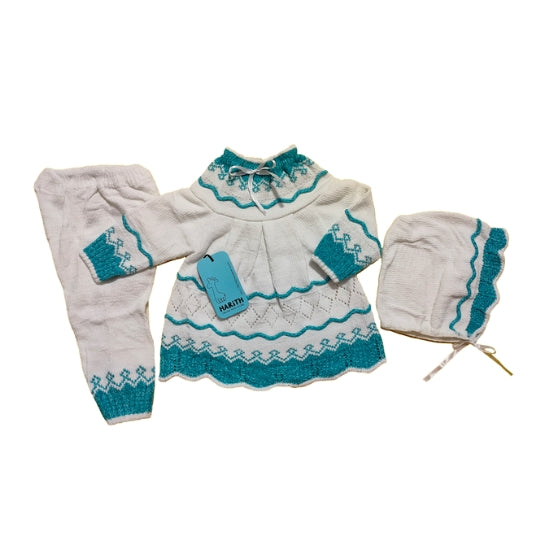 Newborn Baby Girl Victorian Style  Winter Knitted Velvet wool Frock set White