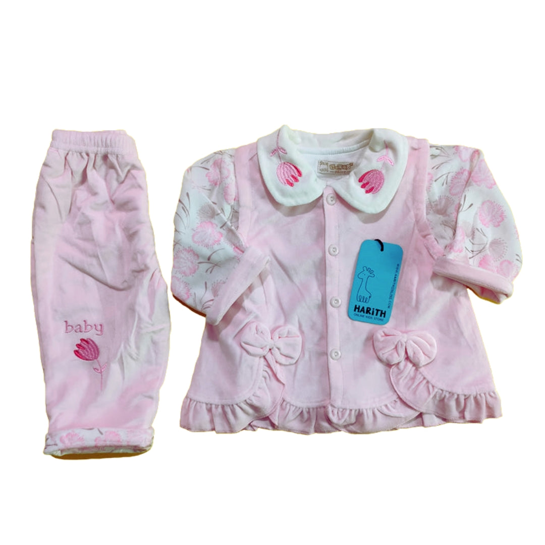 Baby Girl 3 piece Velvet Winter Dress Frill Ties
