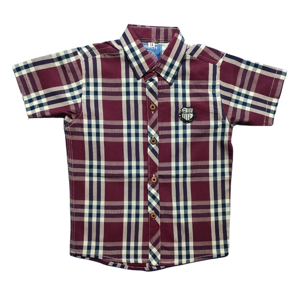 Maroon Check Cotton Shirt Kids