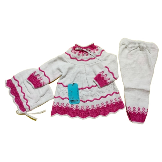 Newborn Baby Girl Victorian Style  Winter Knitted Velvet wool Frock set White