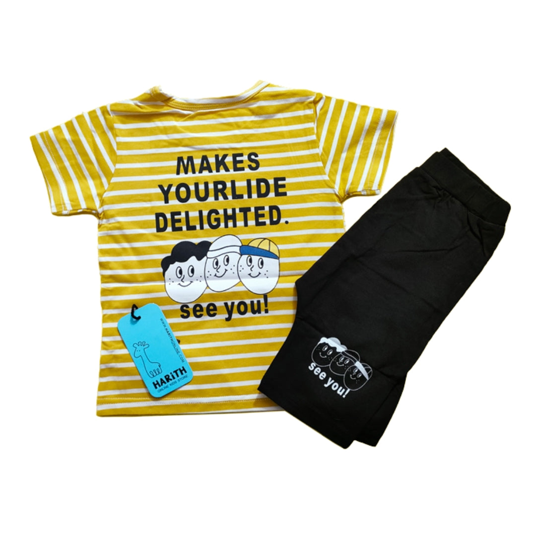 See You Fashion Kids Shorts Shirt Summer Dress Yellow