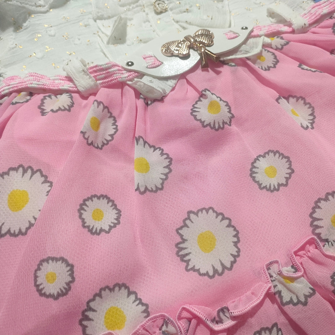 White Pink Butterfly Frock