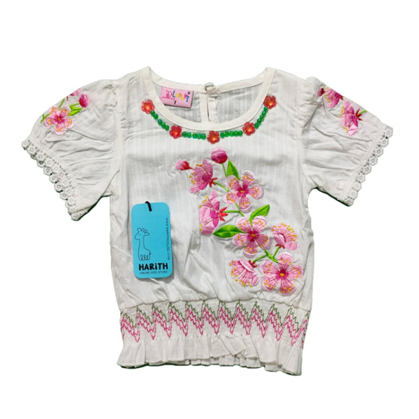 Dlumani White Embroidered Baby Girl top 1-2 year