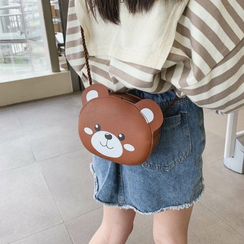 Cute Cartoon Brown Bear small kids purse girl children shoulder handbag