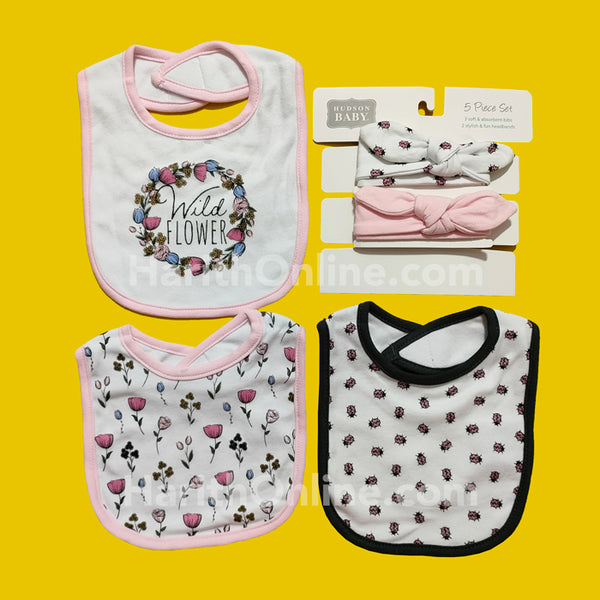 Hudson Baby Wild Flower Bibs Head Bands Set