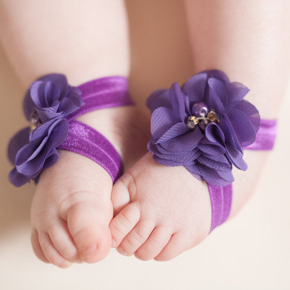 Newborn Chiffon Sewed Flower Barefoot Sandals Baby Girls Foot Floral Ornament Photography Props