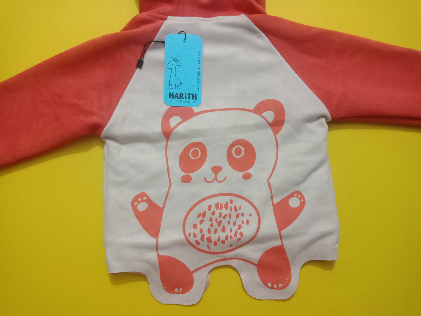 Orange offwhite Panda Theme Hooded Kids Leather Jacket