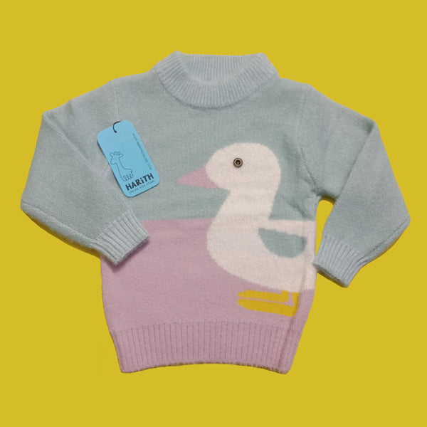 Cute Duck Pink Grey Baby Girl Winter Pull Over Sweater