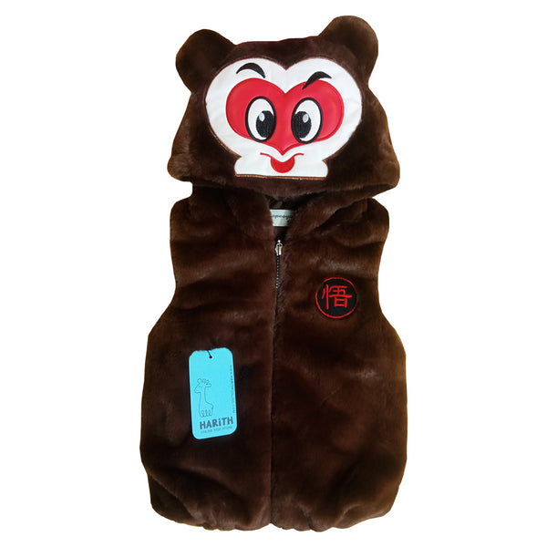 Faux Fur Kids Winter Jacket without sleeves Dark Brown