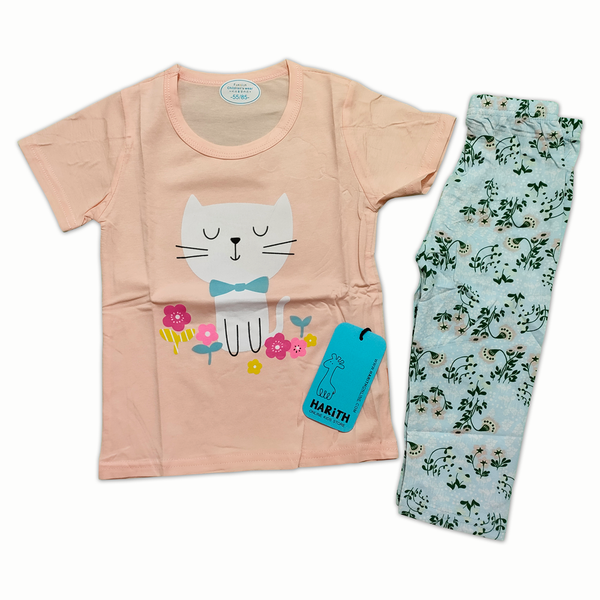Cute Cat Summer Trouser Shirt Girls