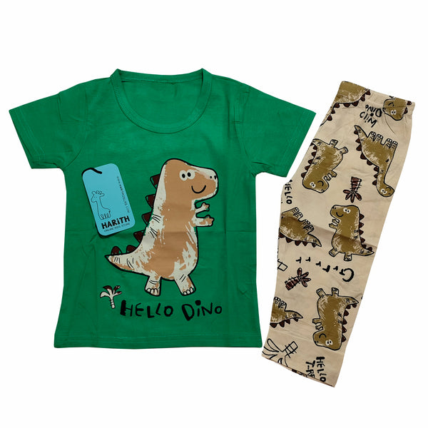 Hello Dino Green Toddler Summer 2Pc Outfit Kids Trouser Shirt