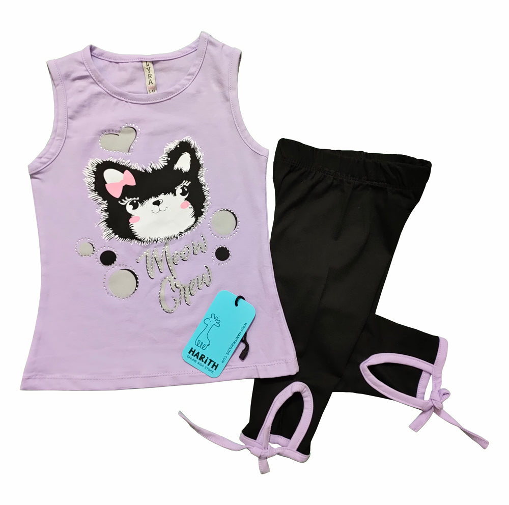 Meow Crew Classic Baby Girl Summer Dress Purple