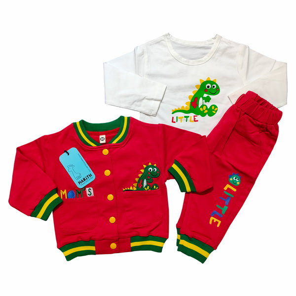 Mom's Little Monster 3 Piece Sweat Cotton Red Dress Kids