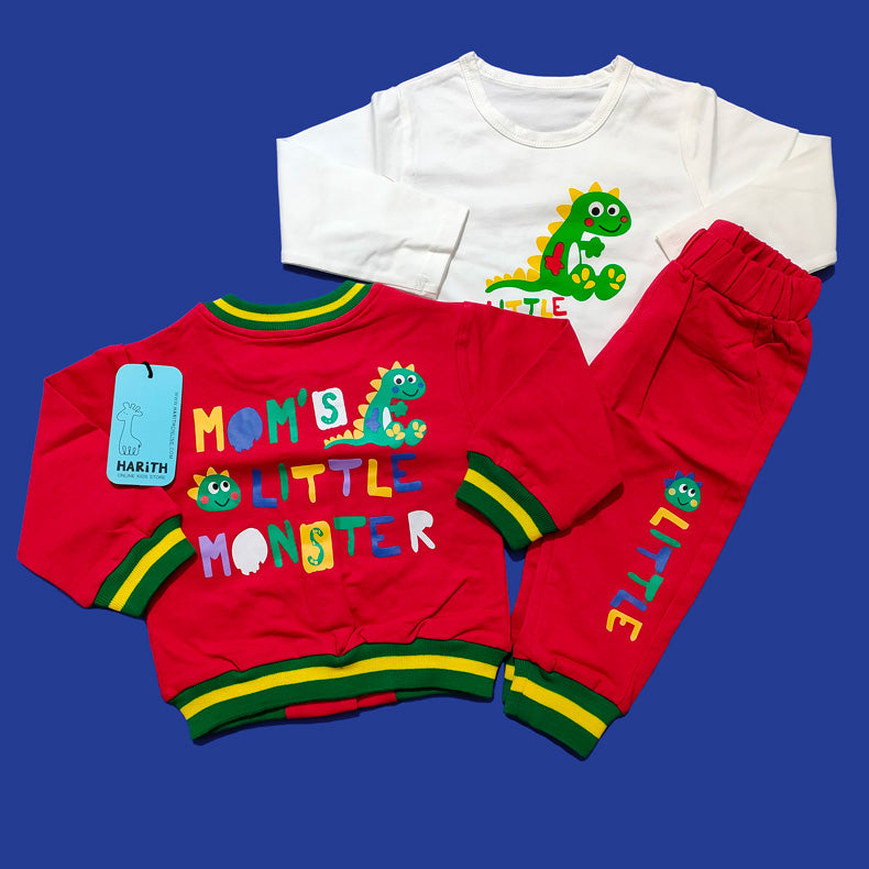 Mom's Little Monster 3 Piece Sweat Cotton Red Dress Kids