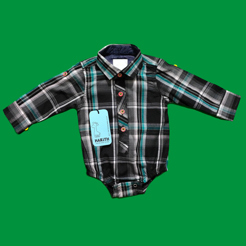 Cotton Check Bankers buttoned down long sleeve Boys Shirt 0-12 Month