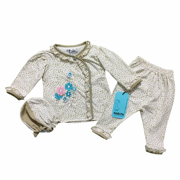 Floral Frills Newborn Baby full sleeves cotton dress