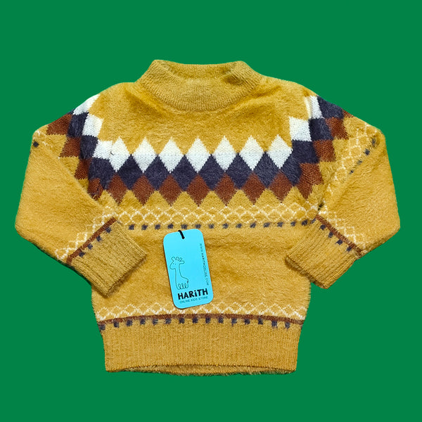Yellow Check box Rabbit Wool Winter Pull over for kids