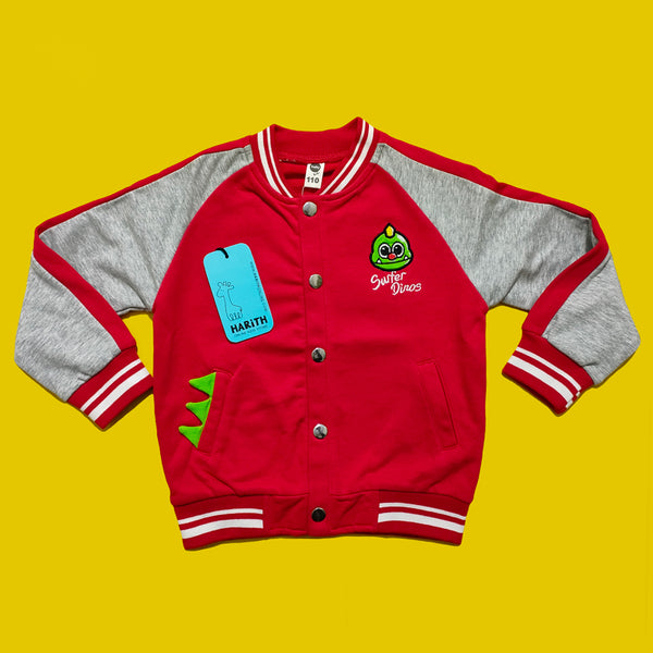 Surfer Dino Red Sweat Kids Jacket Upper for Winter