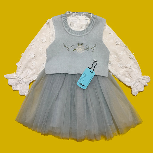 Grey and White Fairy Princess Baby Girl Frock 4-8 year