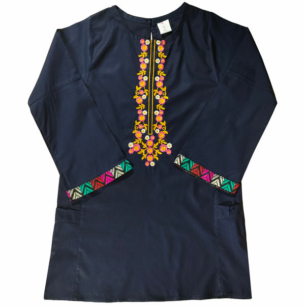 Navy Embroidered Baby girl summer lawn Kurti top