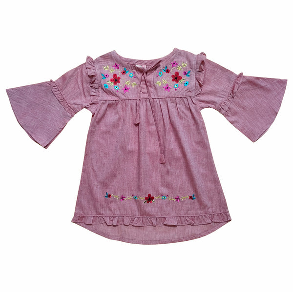 Double shade Lawn Embroidered Pink Fashion Top for girls