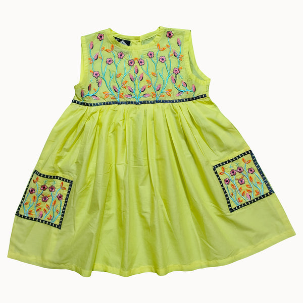 Summer Selfie Baby Girl Lawn Embroidered Frock Yellow