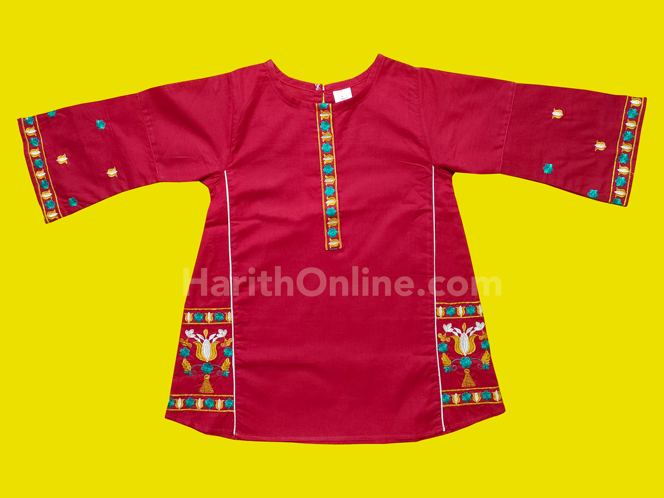Floral Deep Red Baby Girl Embroidered Kurti Top