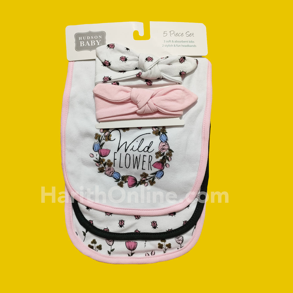 Hudson Baby Wild Flower Bibs Head Bands Set