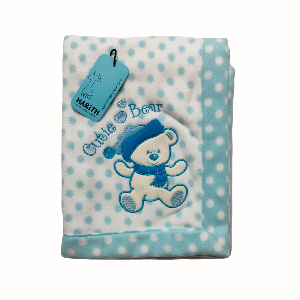 Cute Bear Newborn White Blue Baby Fleece Blanket