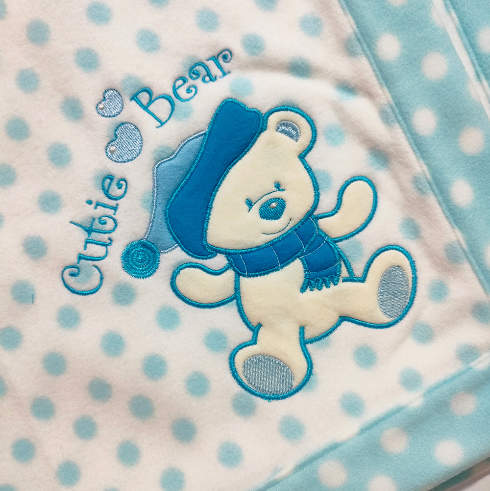 Cute Bear Newborn White Blue Baby Fleece Blanket