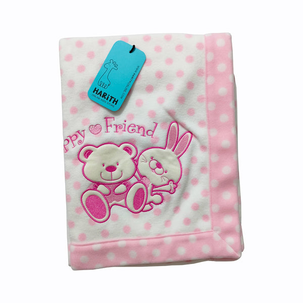 Cute Bear Newborn Baby Pink and white Fleece Blanket