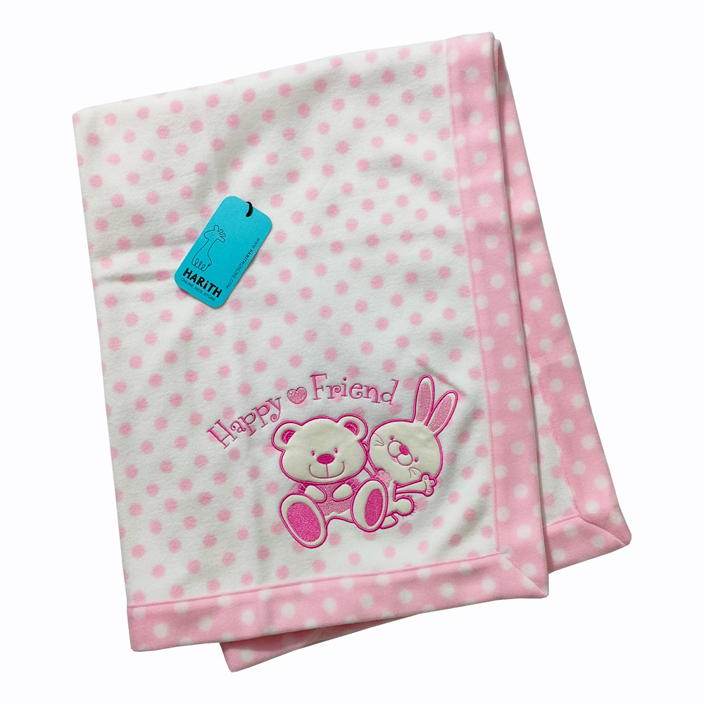 Cute Bear Newborn White Pink Baby Fleece Blanket