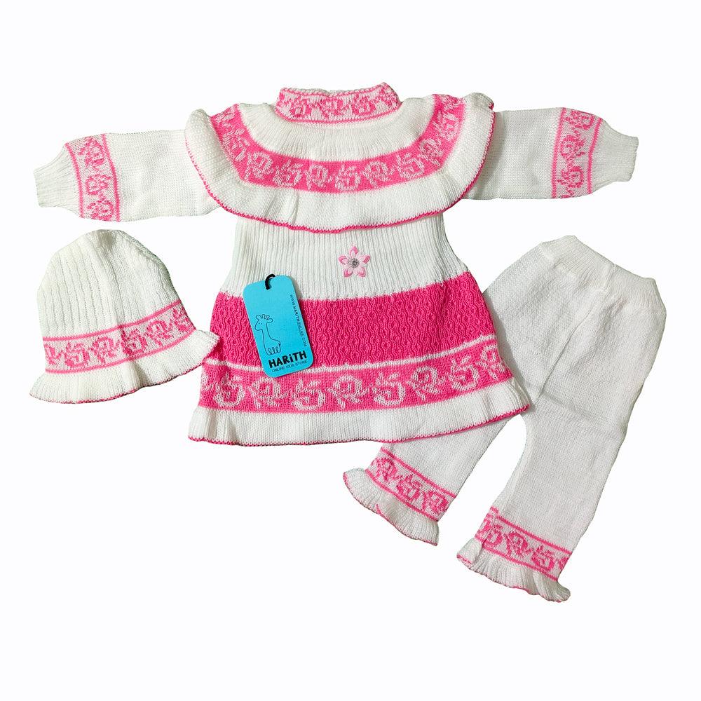 Wool Frock Newborn wool set Winter Dress For newborn Girl pink