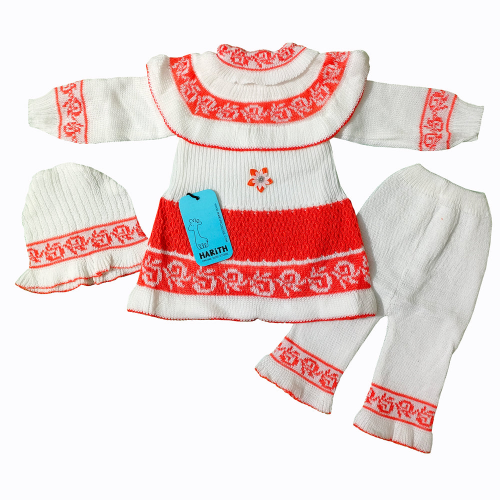 Wool Frock Newborn wool set Winter Dress For newborn Girl orange