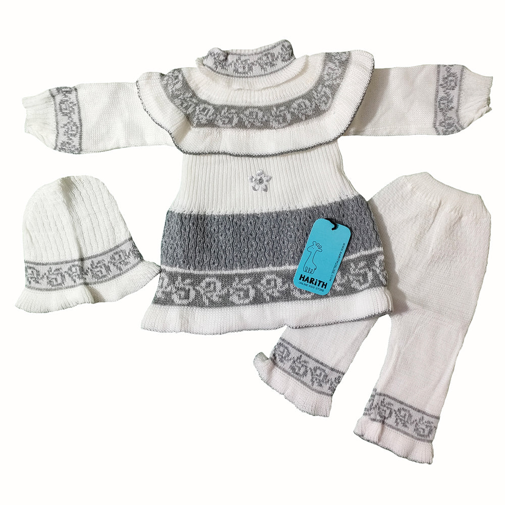 Wool Frock Newborn wool set Winter Dress For newborn Girl grey