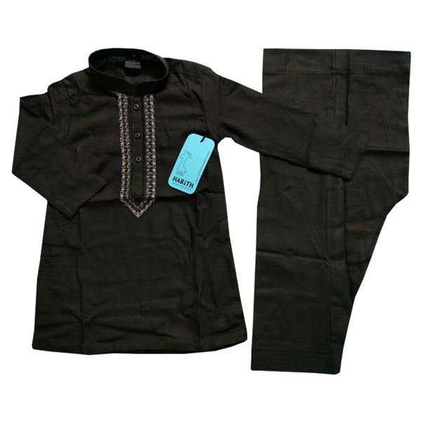 Black Embroidered Winter Kurta Shalwar Kids Boys