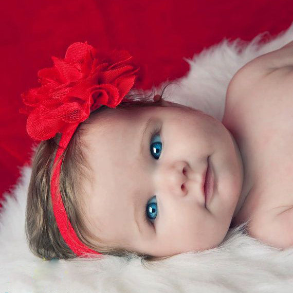 Set of three red flower tie headband for baby girl;